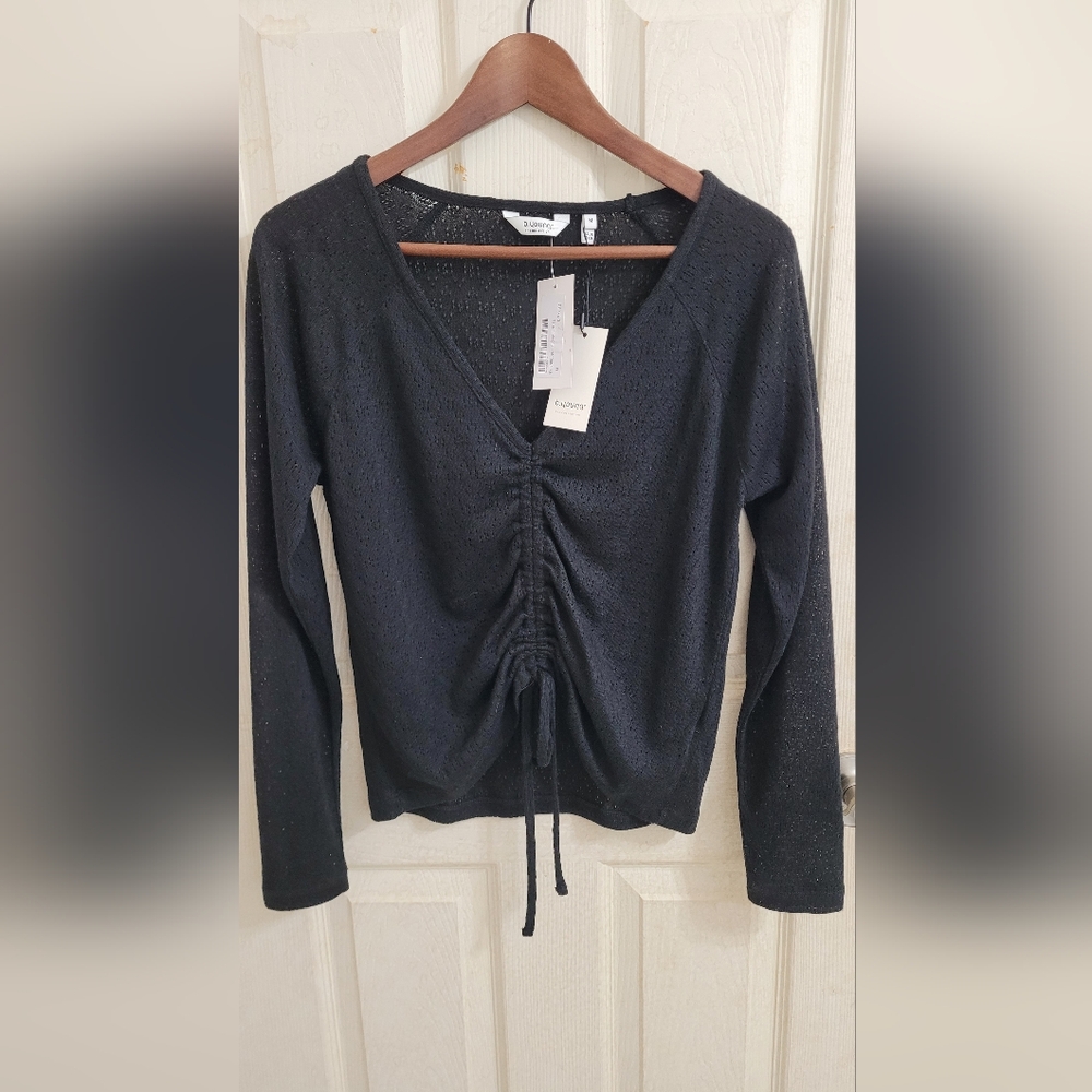 Elegant Black Ruched Long Sleeve Sweater